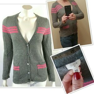 👕J.CREW Grey Cardigan with Pink Stripes XS